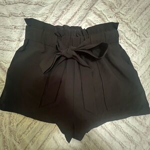 Windsor High Waisted Belted Polyester Shorts in Black Size Small